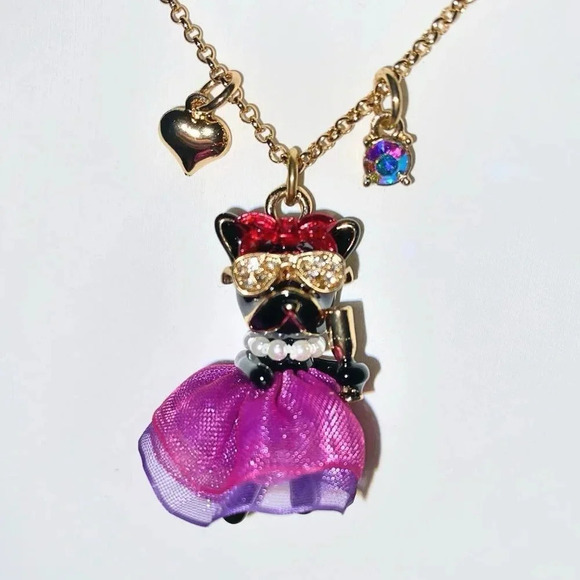 Betsey Johnson Party Animal Frenchie Pendant Charm Gold Necklace NIB - Picture 4 of 8